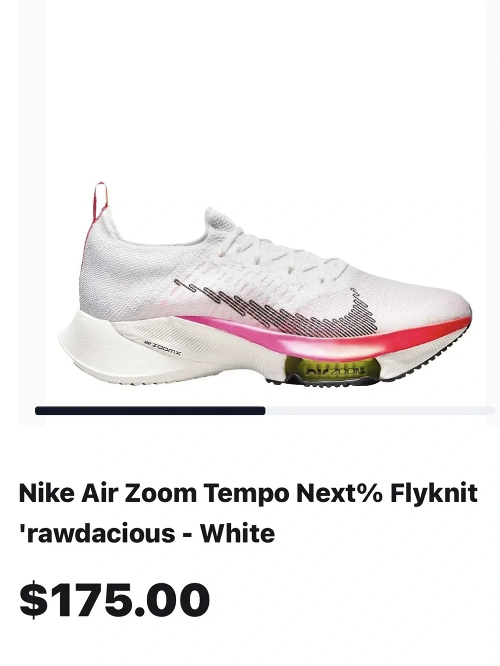 Nike Air Zoom Tempo Next% Flyknit Womens Sz 8.5M Rawdacious DJ5430-100 Very Good